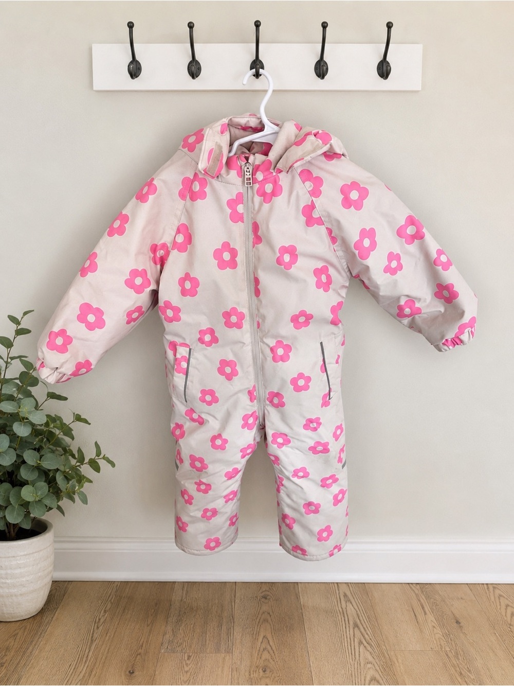 Zara toddler baby girl Pink Flower Hooded Snowsuit size 12-18 months